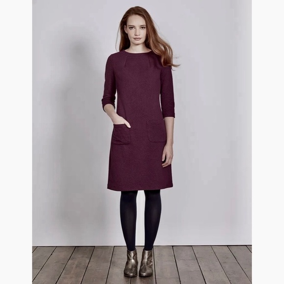 BODEN Marisol Jacquard Quilted Dress Patch Pockets Plum Purple Retro 8P 8 Petite - Picture 1 of 14